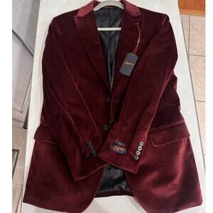 NWT - EGARA Men's Burgundy Slim Fit Velvet Blazer 38R